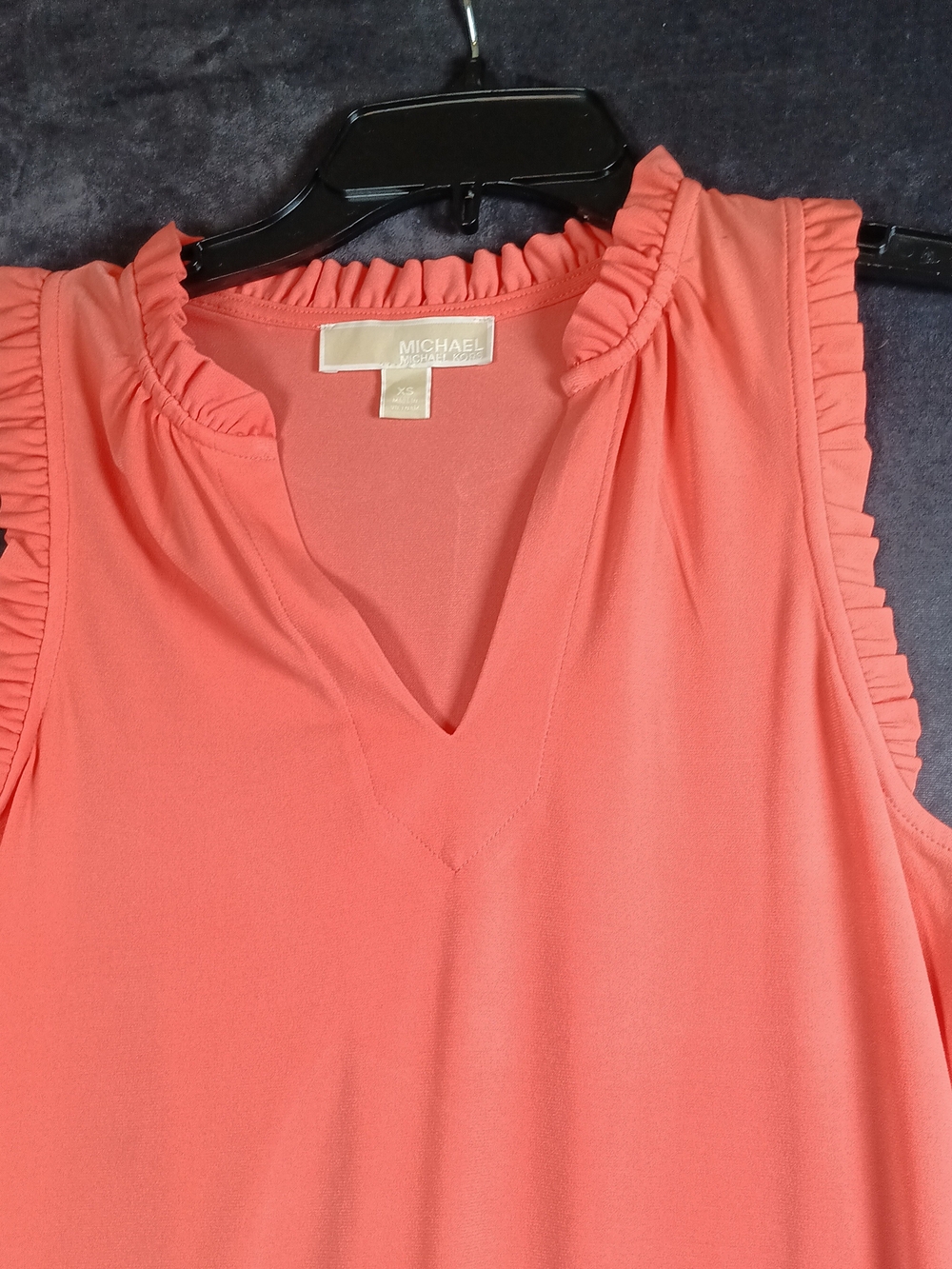 Michael Kors Coral Ruffle-Trim V-Neck Dress